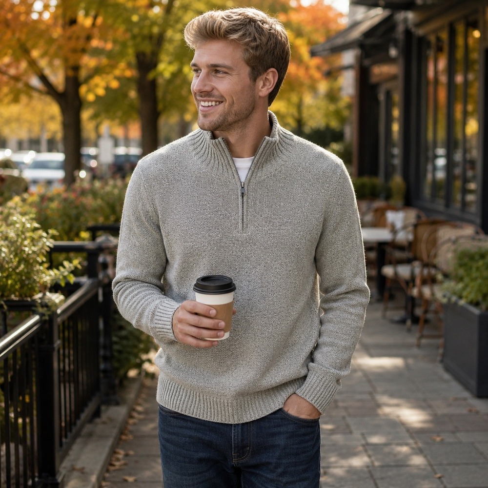 Even Tide Mens XXL Quarter Zip‎ Sweater Gray Mock Neck Long Sleeve Pullover